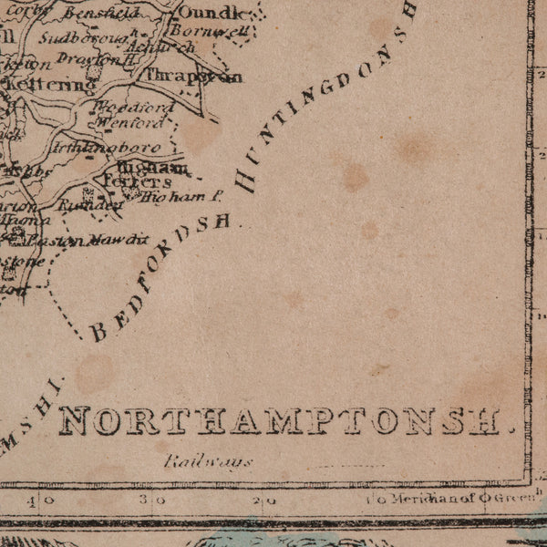 Small Antique County Map, Northamptonshire, English, Framed, Cartography, C.1850