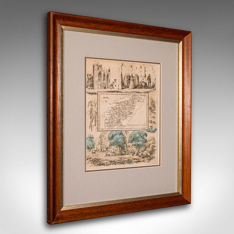 Small Antique County Map, Northamptonshire, English, Framed, Cartography, C.1850