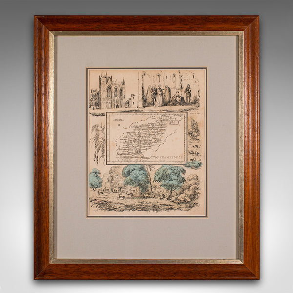 Small Antique County Map, Northamptonshire, English, Framed, Cartography, C.1850