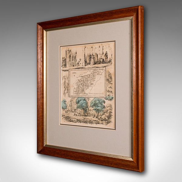 Small Antique County Map, Northamptonshire, English, Framed, Cartography, C.1850