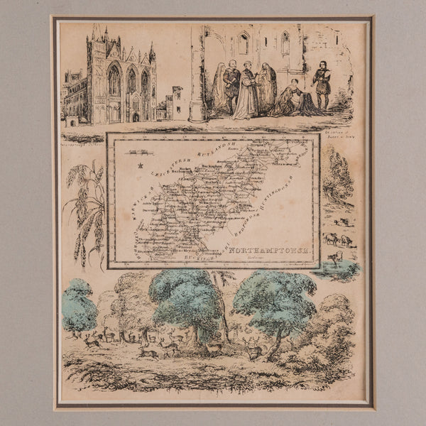 Small Antique County Map, Northamptonshire, English, Framed, Cartography, C.1850