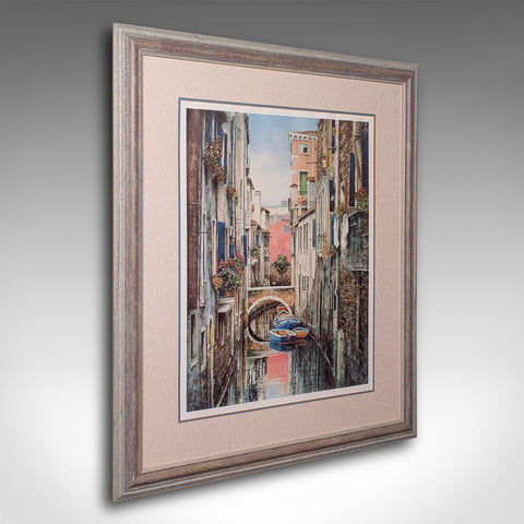 Large Contemporary Venice Print, Continental, Framed, Venetian Canal Scene, Art