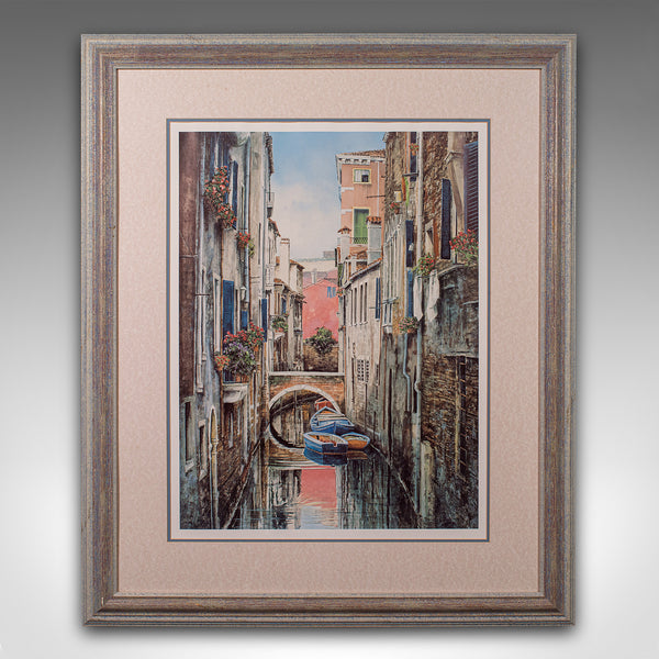 Large Contemporary Venice Print, Continental, Framed, Venetian Canal Scene, Art