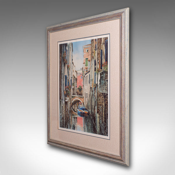 Large Contemporary Venice Print, Continental, Framed, Venetian Canal Scene, Art