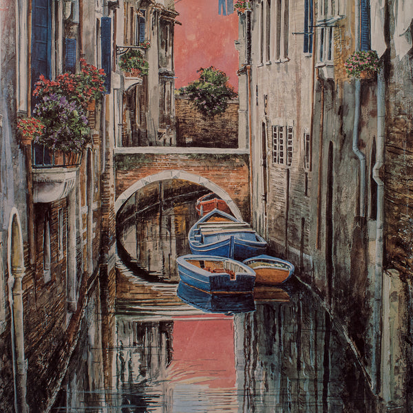 Large Contemporary Venice Print, Continental, Framed, Venetian Canal Scene, Art