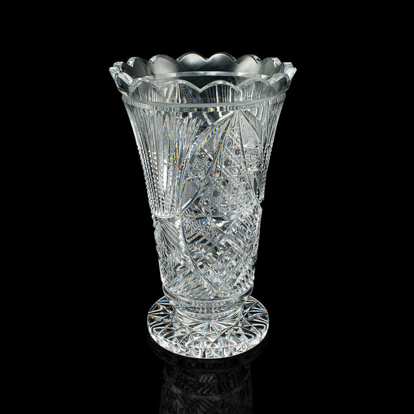 Vintage Trumpet Vase, English, Cut Glass, Decorative Flower Pot, Mid Century