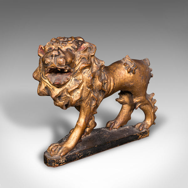 Antique Carved Lion Figure, English, Giltwood, Decorative Ornament, Mid Georgian