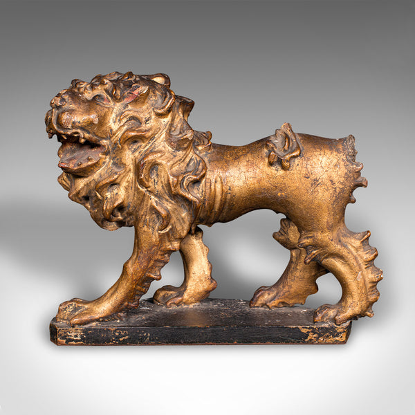 Antique Carved Lion Figure, English, Giltwood, Decorative Ornament, Mid Georgian