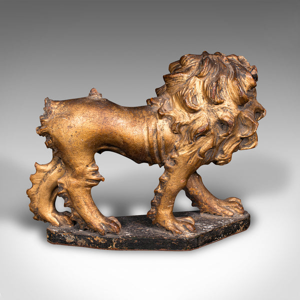 Antique Carved Lion Figure, English, Giltwood, Decorative Ornament, Mid Georgian