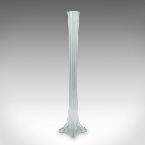 Tall Vintage Stem Vase, French, Glass, Fluted Sleeve, Flower, Mid Century, 1950