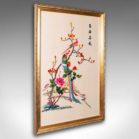 Large Vintage Display Panel, Korean Framed Silk Embroidery, Decorative, Art Deco