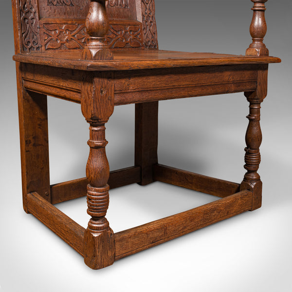 Antique Wainscote Armchair, Scottish, Oak, Carved Throne Chair, Georgian, C.1750