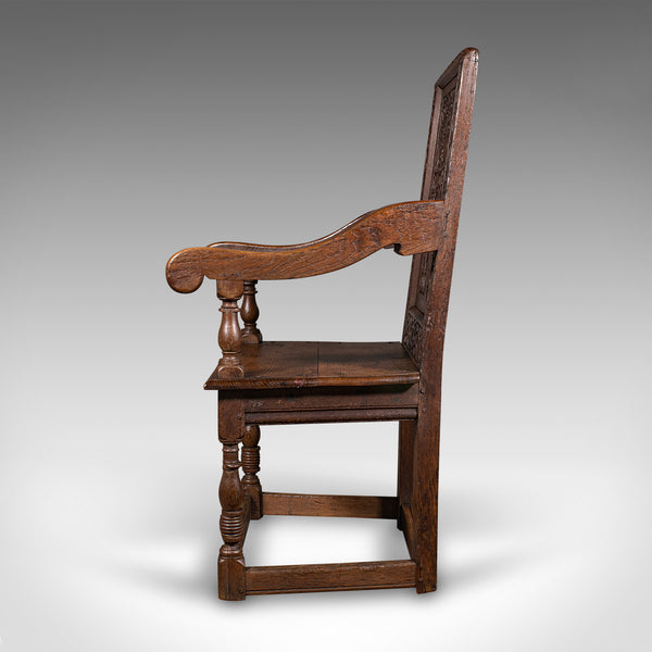 Antique Wainscote Armchair, Scottish, Oak, Carved Throne Chair, Georgian, C.1750