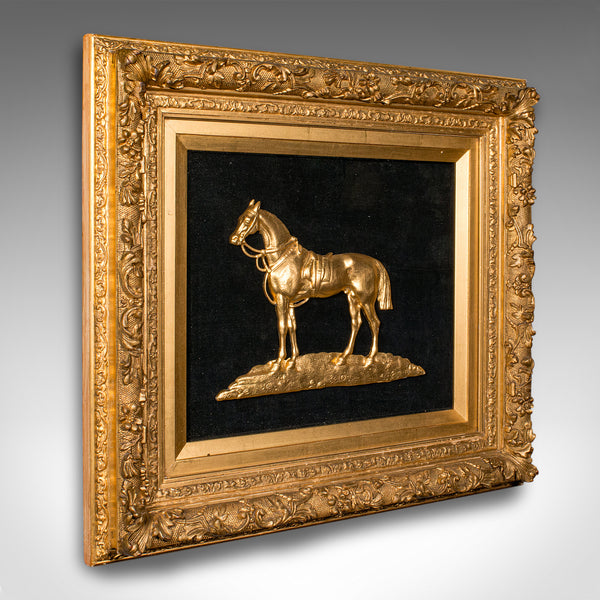 Antique Framed Arabian Horse Relief, English, Giltwood, Display Panel, Victorian