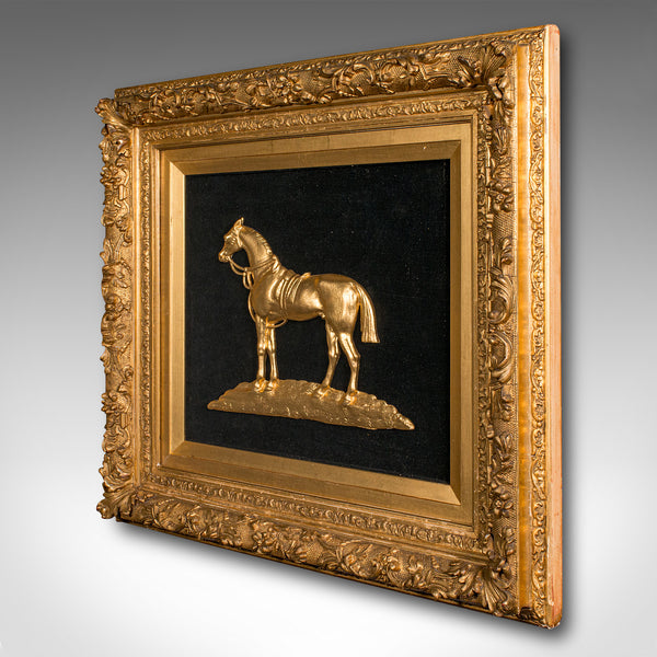 Antique Framed Arabian Horse Relief, English, Giltwood, Display Panel, Victorian