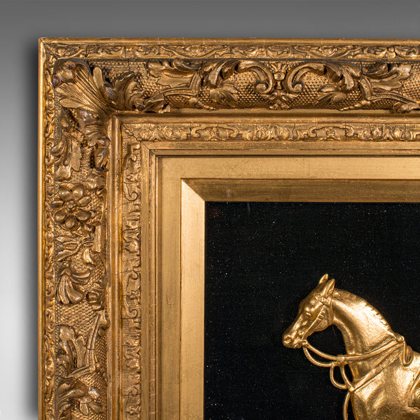 Antique Framed Arabian Horse Relief, English, Giltwood, Display Panel, Victorian