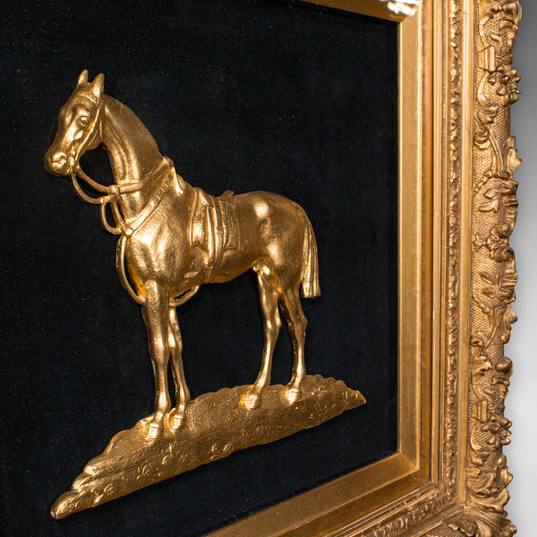 Antique Framed Arabian Horse Relief, English, Giltwood, Display Panel, Victorian