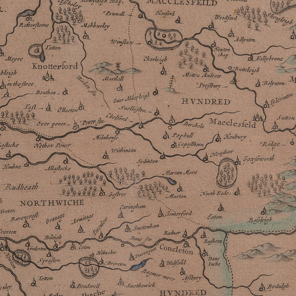 Antique County Map of Cheshire, Dutch, Framed, Cartography, Janssonius, C.1660