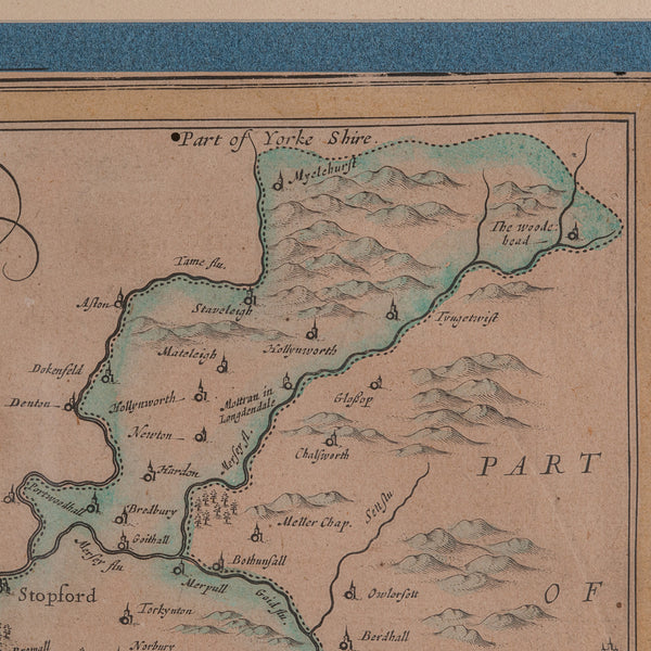 Antique County Map of Cheshire, Dutch, Framed, Cartography, Janssonius, C.1660