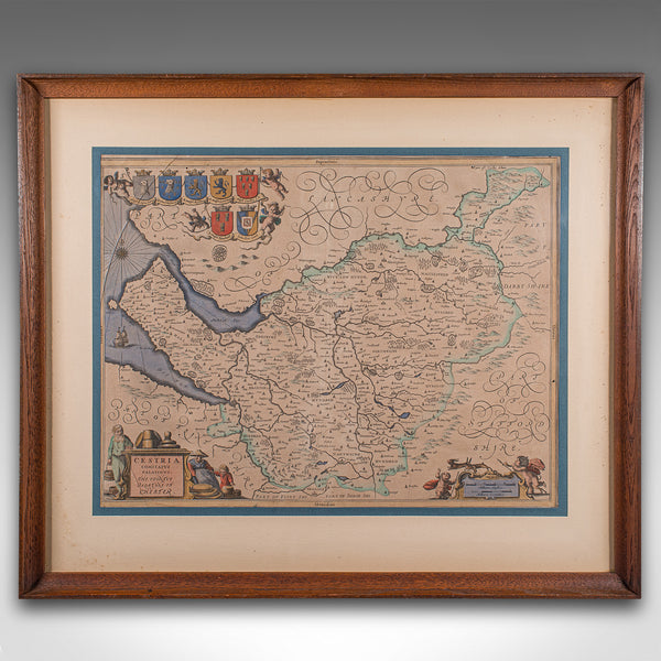 Antique County Map of Cheshire, Dutch, Framed, Cartography, Janssonius, C.1660