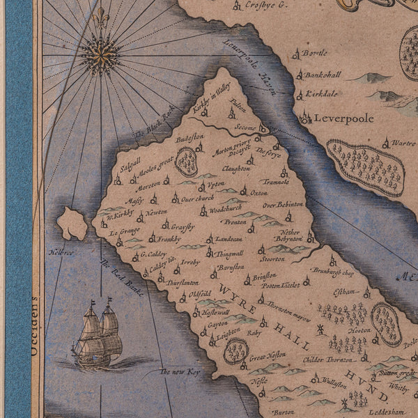 Antique County Map of Cheshire, Dutch, Framed, Cartography, Janssonius, C.1660