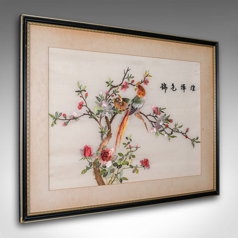 Vintage Display Panel, Korean, Silk Cotton Embroidery, Oriental, Art Deco, 1930