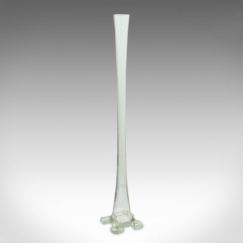 3' Tall Vintage Stem Vase, French Glass, Fluted Flower Sleeve, Mid Century, 1960