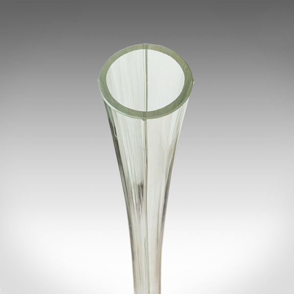 3' Tall Vintage Stem Vase, French Glass, Fluted Flower Sleeve, Mid Century, 1960