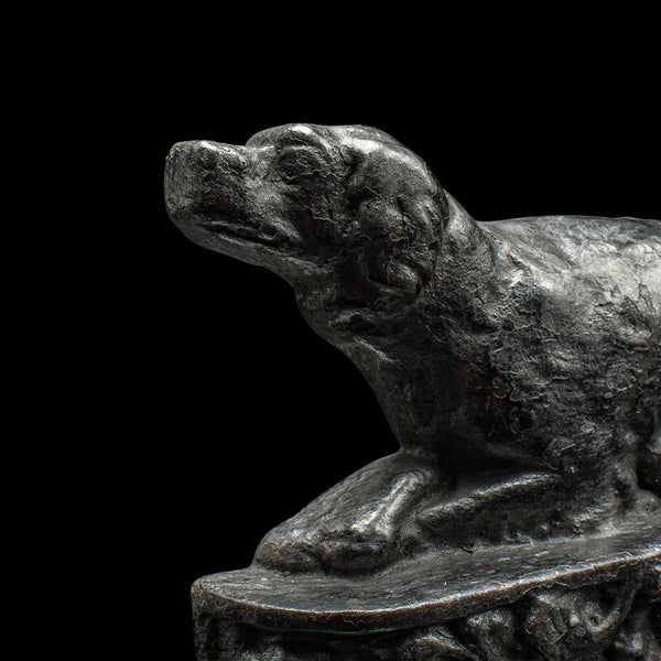 Small Antique Dog Door Stop, English, Cast Iron, Keeper, Retriever, Edwardian