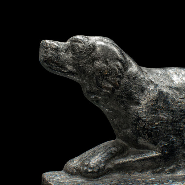 Small Antique Dog Door Stop, English, Cast Iron, Keeper, Retriever, Edwardian