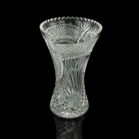 Tall Vintage Crystal Flower Vase, English, Cut Glass, Decorative, Mid Century