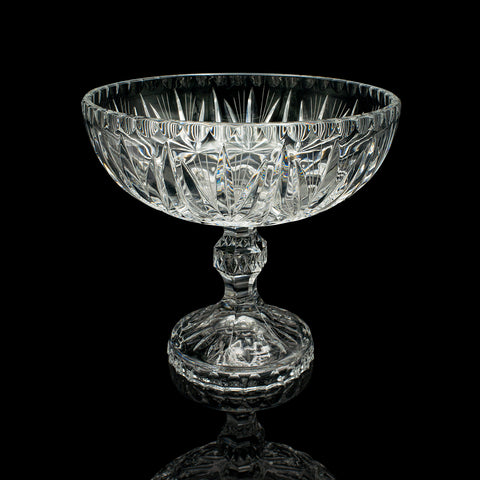 Vintage Crystal Footed Grape Bowl, English, Cut Glass Decorative Comport, C.1950