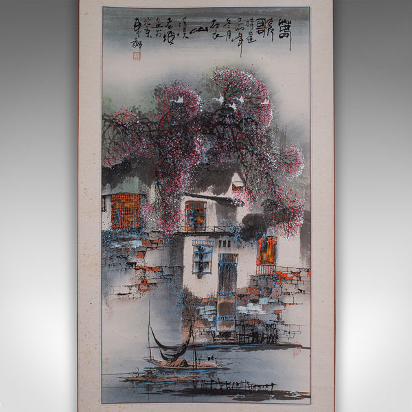 Tall Contemporary Ink Painting Scroll, Chinese, Silk Cotton, Ceramic, Wall Art