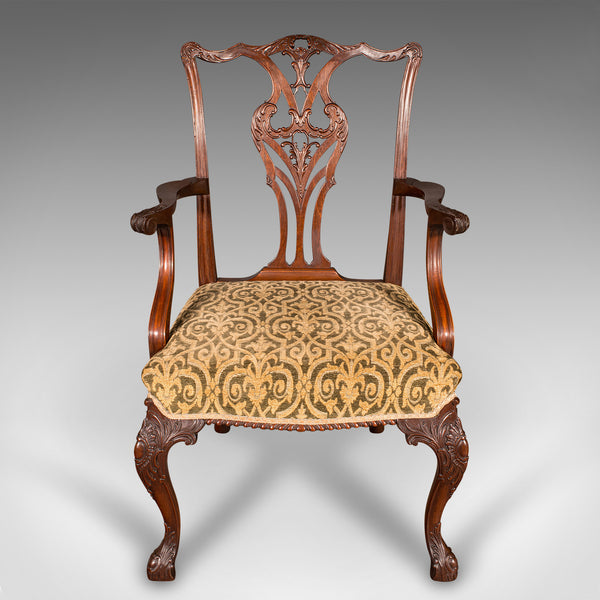 Antique Drawing Room Armchair, English, Elbow Chair, Chippendale Revival, C.1900