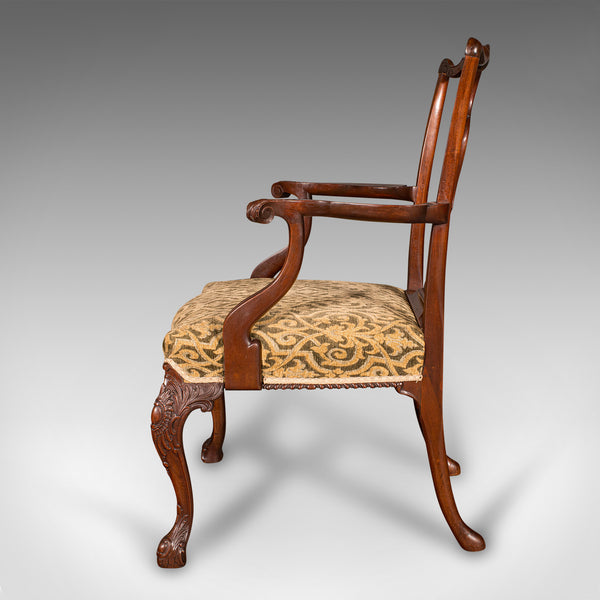 Antique Drawing Room Armchair, English, Elbow Chair, Chippendale Revival, C.1900