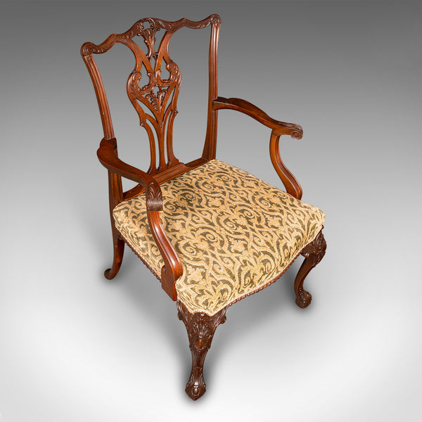 Antique Drawing Room Armchair, English, Elbow Chair, Chippendale Revival, C.1900