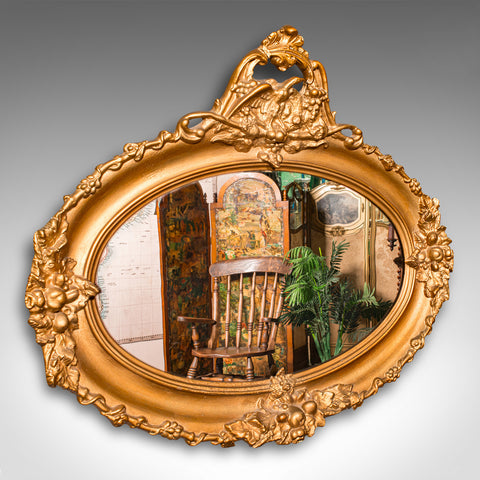 Large Oval Antique Overmantle Mirror, English Gilt Gesso, Lounge, Georgian, 1800