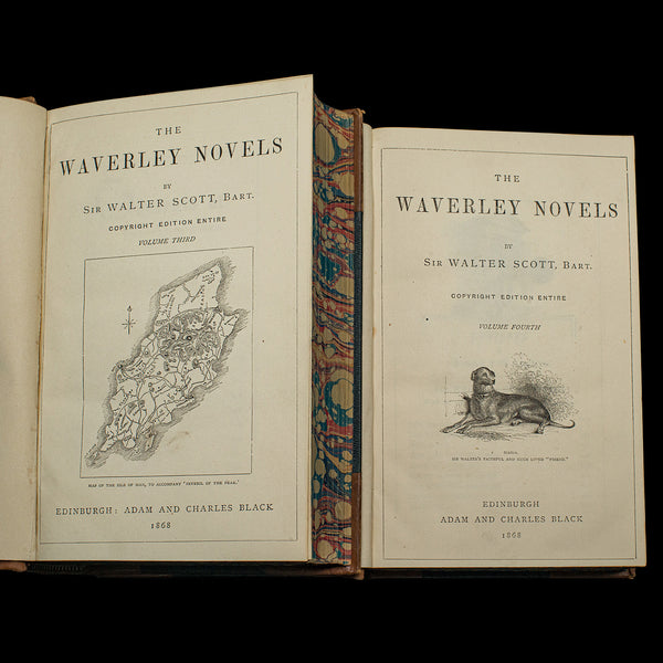 Antique 4 Vols, Waverley Novels, Walter Scott, Scottish, Literary Set, Victorian