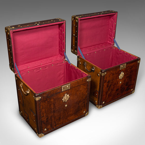 Pair, Vintage Officer's Campaign Luggage Cases, English, Bedside Nightstands