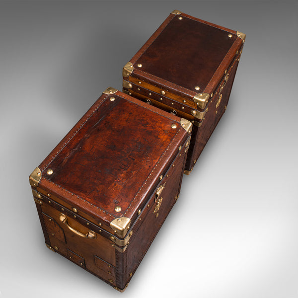 Pair, Vintage Officer's Campaign Luggage Cases, English, Bedside Nightstands