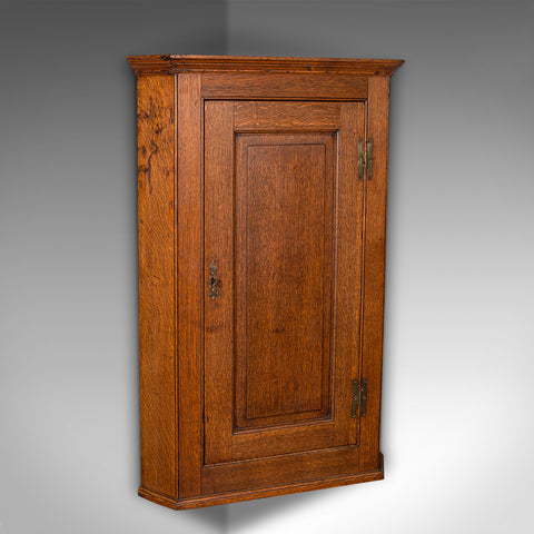 Tall Antique Corner Cabinet, English, Oak, 4 Shelf Wall Cupboard, Georgian, 1800