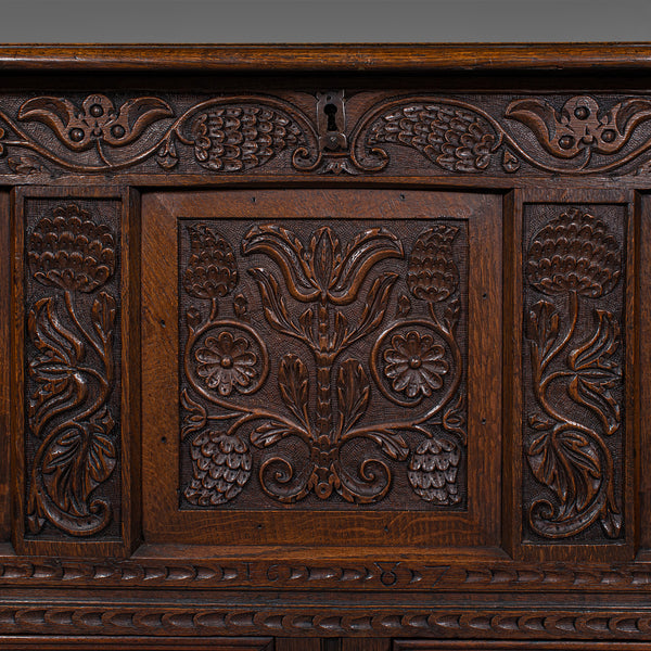 Large Antique Mule Chest, English, Carved Oak, Coffer, William III, Circa 1700