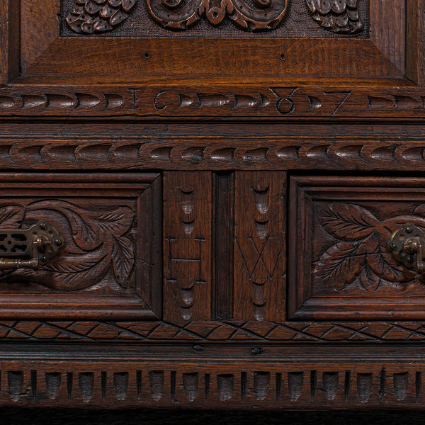 Large Antique Mule Chest, English, Carved Oak, Coffer, William III, Circa 1700