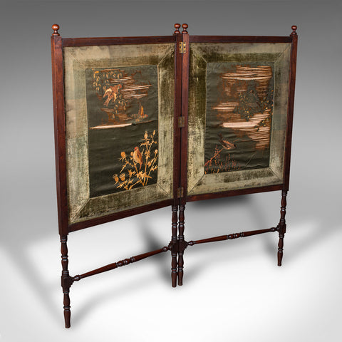 Antique Bi-fold Decorative Screen, English, Walnut, Silk, Divider, Victorian