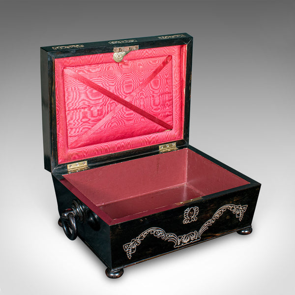 Antique Keepsake Box, English, Coromandel, Inlaid Stationery Case, Regency, 1830