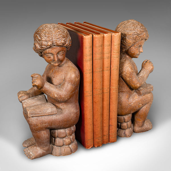 Large Pair, Antique Putti Bookends, Italian Cherub Figures, Book Rest, Victorian