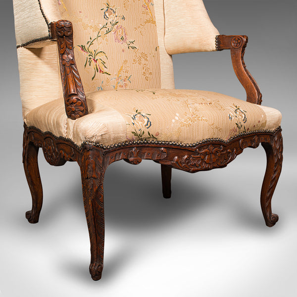 Antique Morning Room Chair, French Beech, Textile, Wing Back Armchair, Victorian