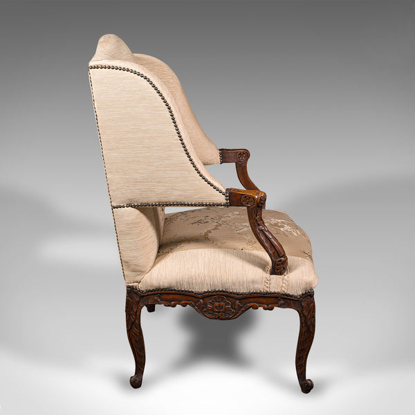 Antique Morning Room Chair, French Beech, Textile, Wing Back Armchair, Victorian