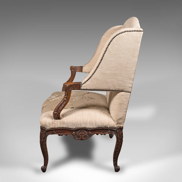 Antique Morning Room Chair, French Beech, Textile, Wing Back Armchair, Victorian