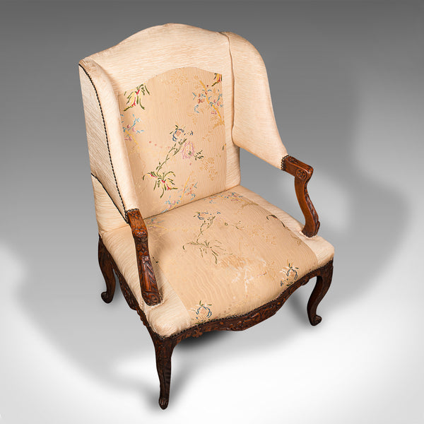 Antique Morning Room Chair, French Beech, Textile, Wing Back Armchair, Victorian